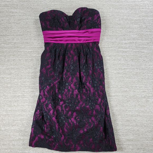 Sequin Hearts Lace Mini Prom Dress Womens 5 Purple Sash Strapless Cocktail Party - Picture 1 of 16